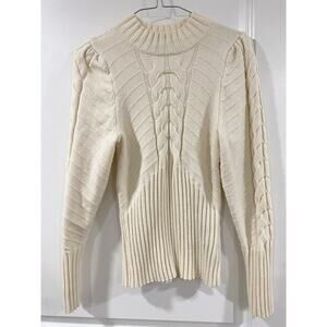 Marled Cream Mock Neck Sweater M Cable Knit Cozy Fall Winter Style